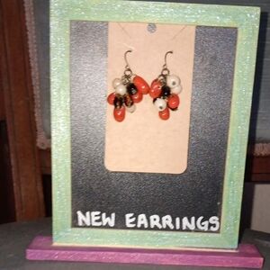 Vibrant Beaded Earrings - Red, Black, and Cream